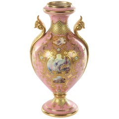 Antique Porcelain Vase Pink Jeweled & Hand Painted, Coalport, England circa 1900