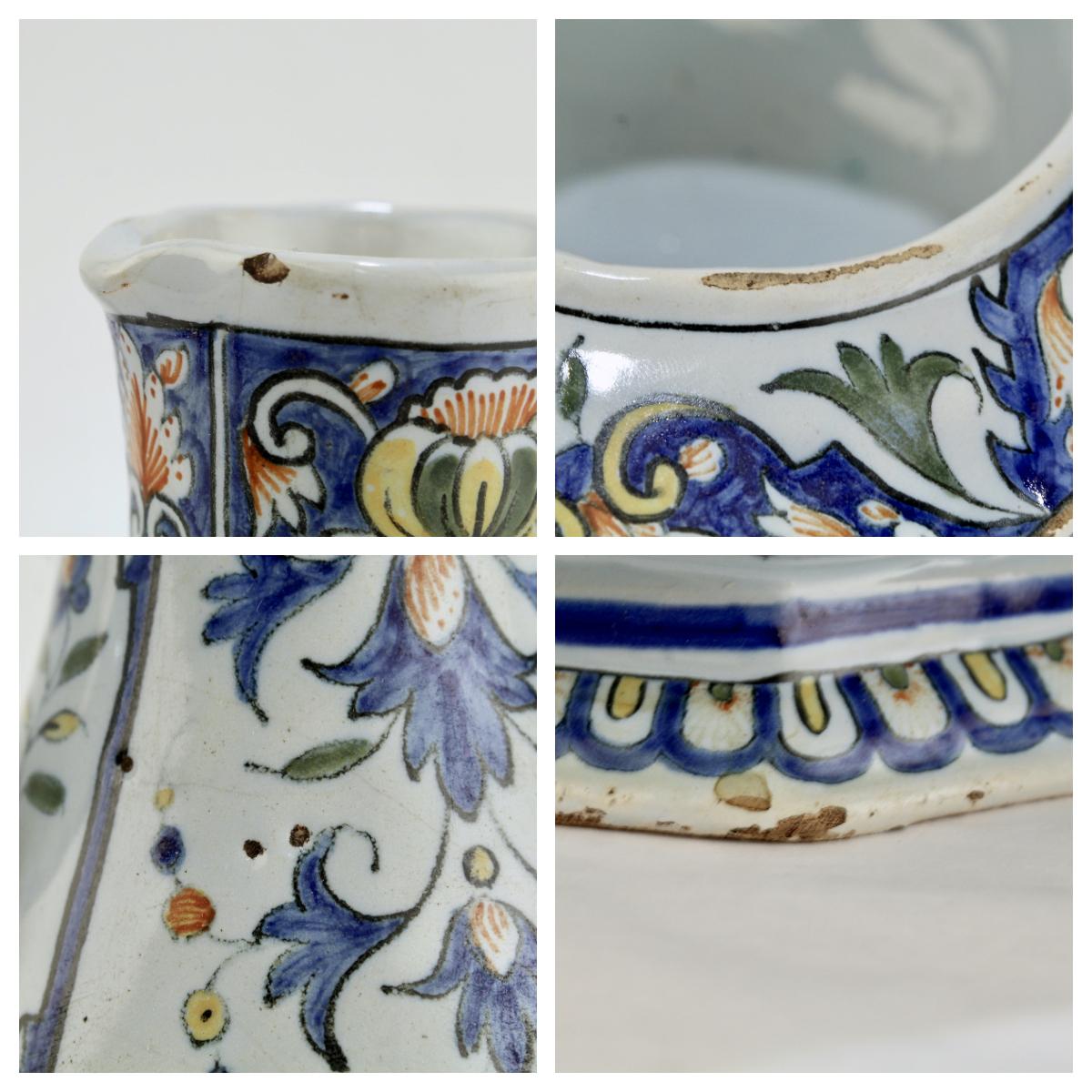 Antique Porquier Beau French Faience Pottery Cruet Set with Base, Ewers & Lids For Sale 7