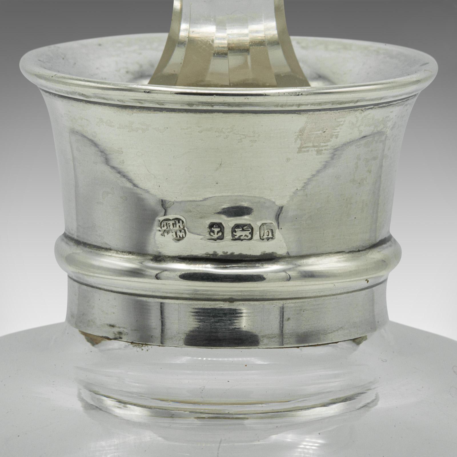 Antique Port Decanter, English, Glass, Silver, Birmingham, Edwardian, Dated 1907 For Sale 4