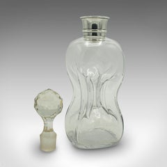 Antique Port Decanter, English, Glass, Silver, Birmingham, Edwardian, Dated 1907