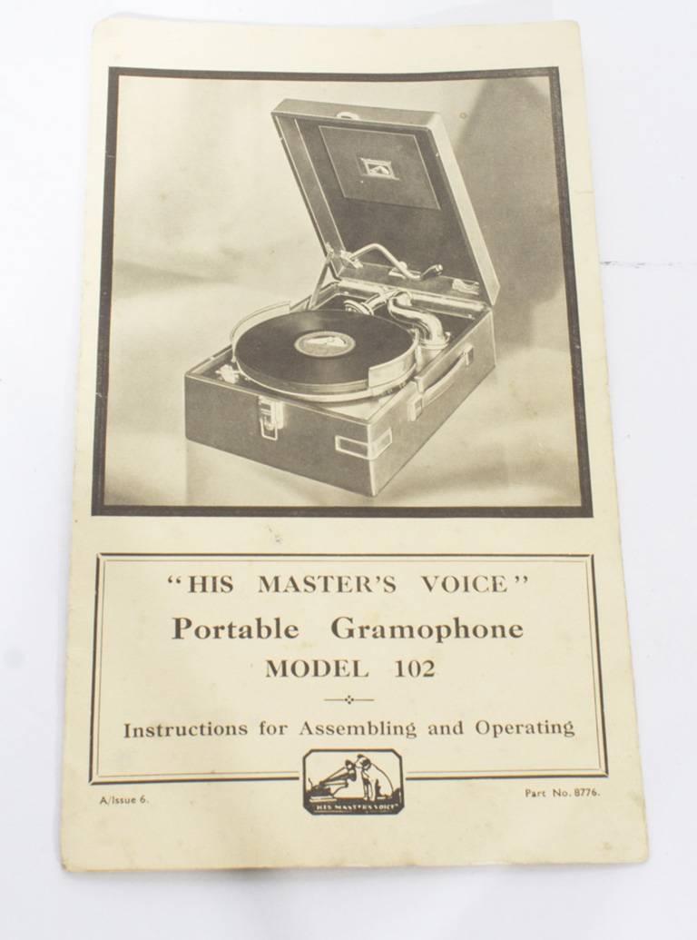 Antique Portable HMV Gramophone, Mod 102 and Disc Carrier, 1934 10
