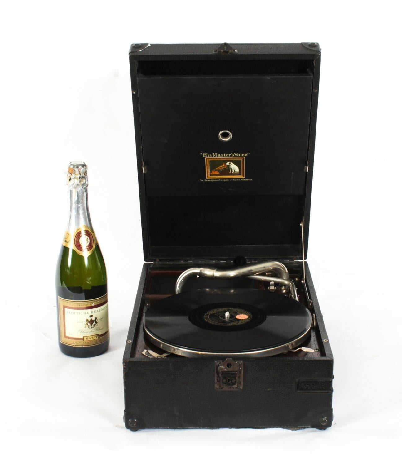 Antique Portable HMV Gramophone Mod 101 Black 20th Century 7
