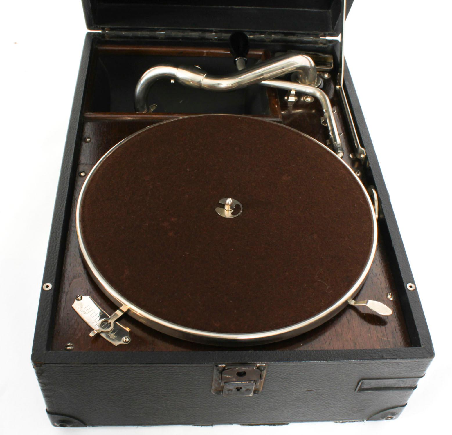 Metal Antique Portable HMV Gramophone Mod 101 Black 20th Century