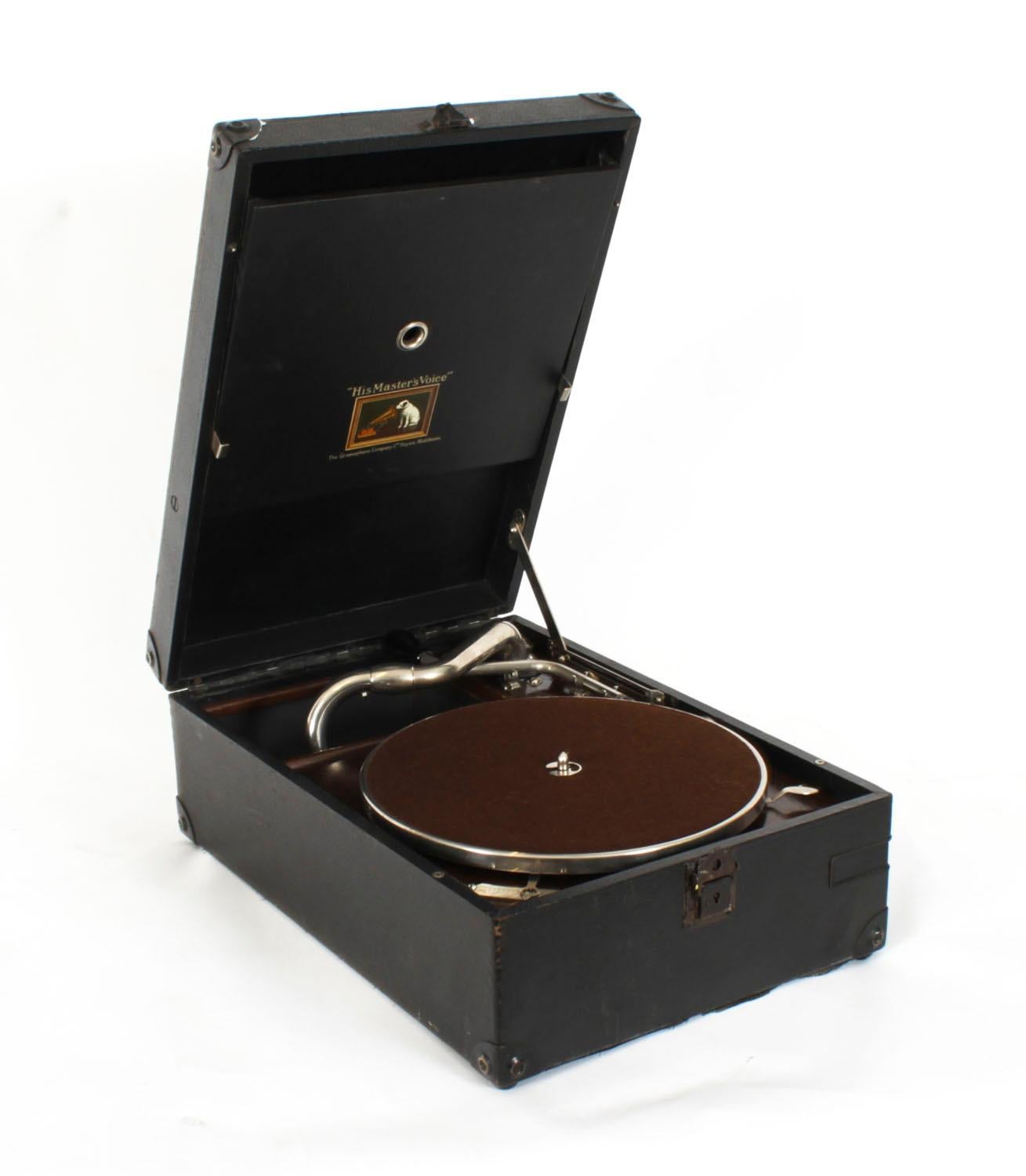 Antique Portable HMV Gramophone Mod 101 Black 20th Century 3
