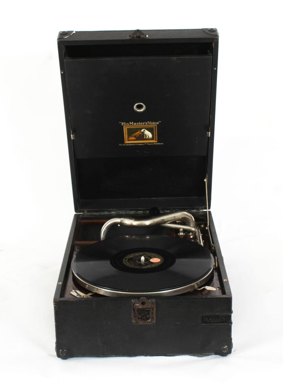 Antique Portable HMV Gramophone Mod 101 Black 20th Century 4