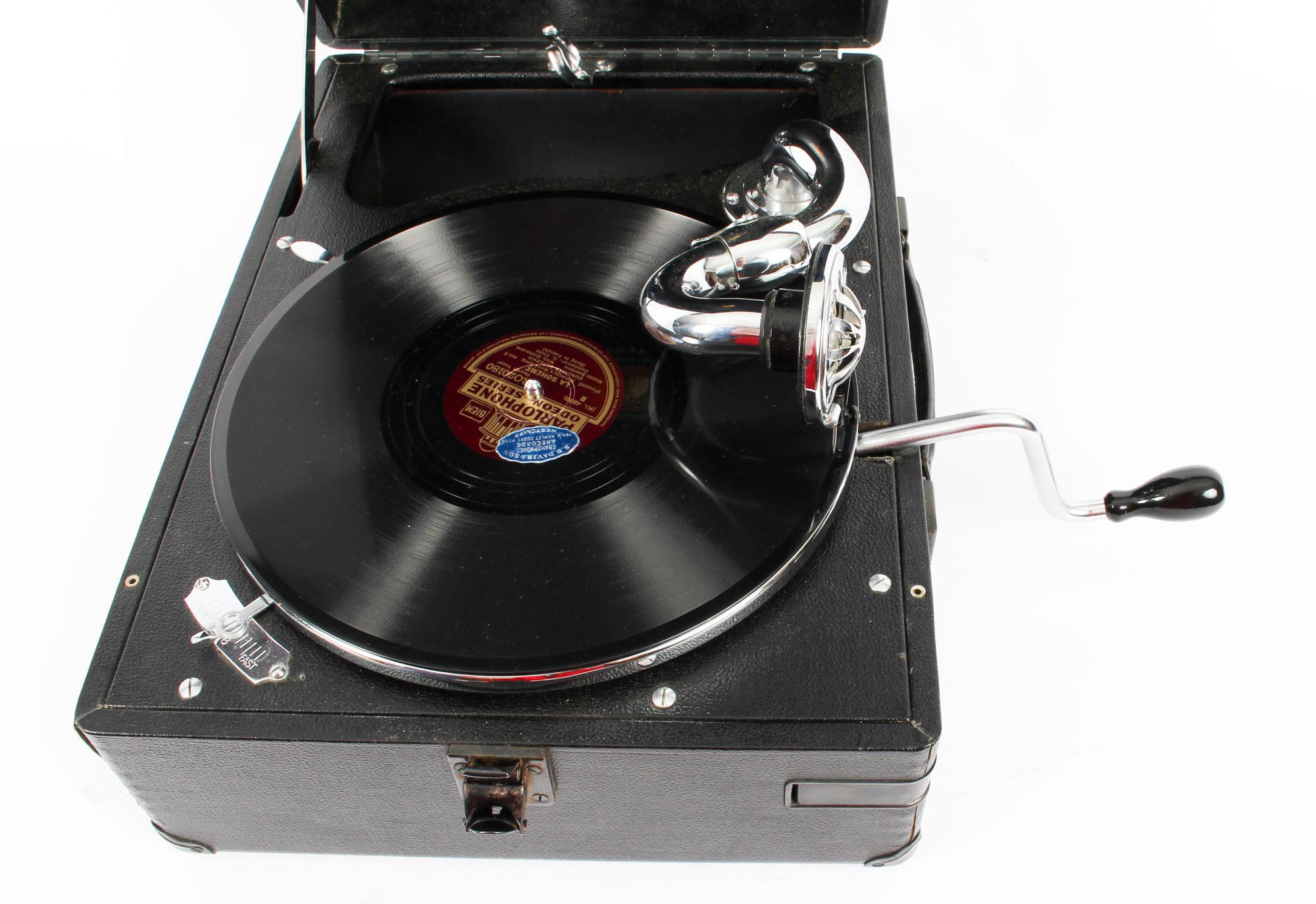 Plated Antique Portable HMV Gramophone Mod 102E, 1934, 20th Century
