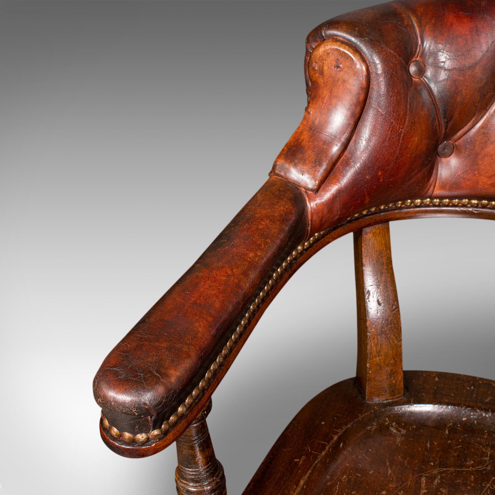Antique Porter's Hall Chair, English, Leather, Rotary Desk Seat, Victorian, 1880 For Sale 5