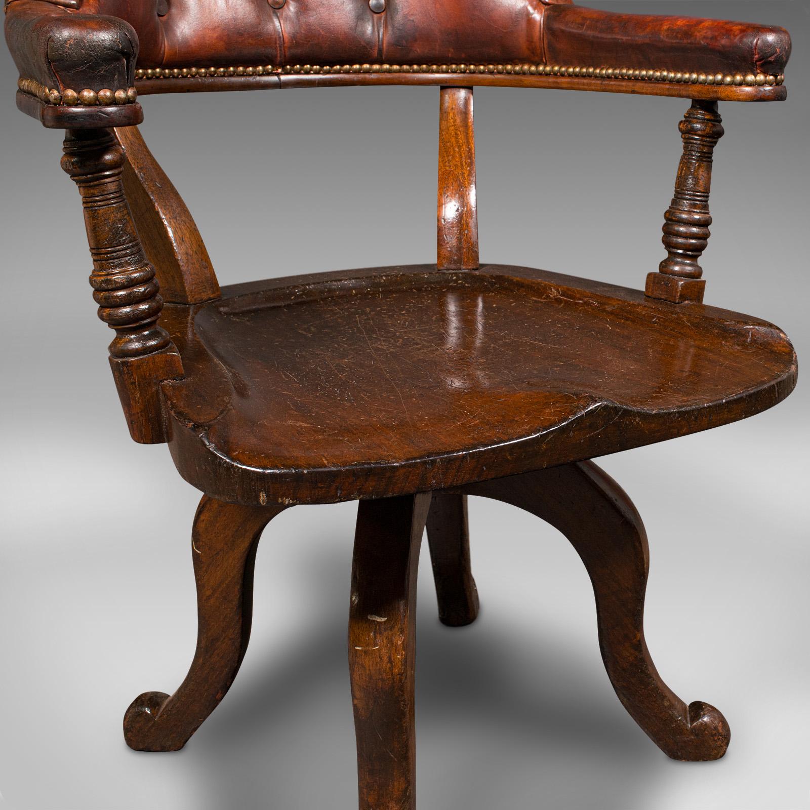 Ancienne chaise de salle Porter, anglaise, cuir, siège de bureau rotatif, victorienne, 1880 en vente 5