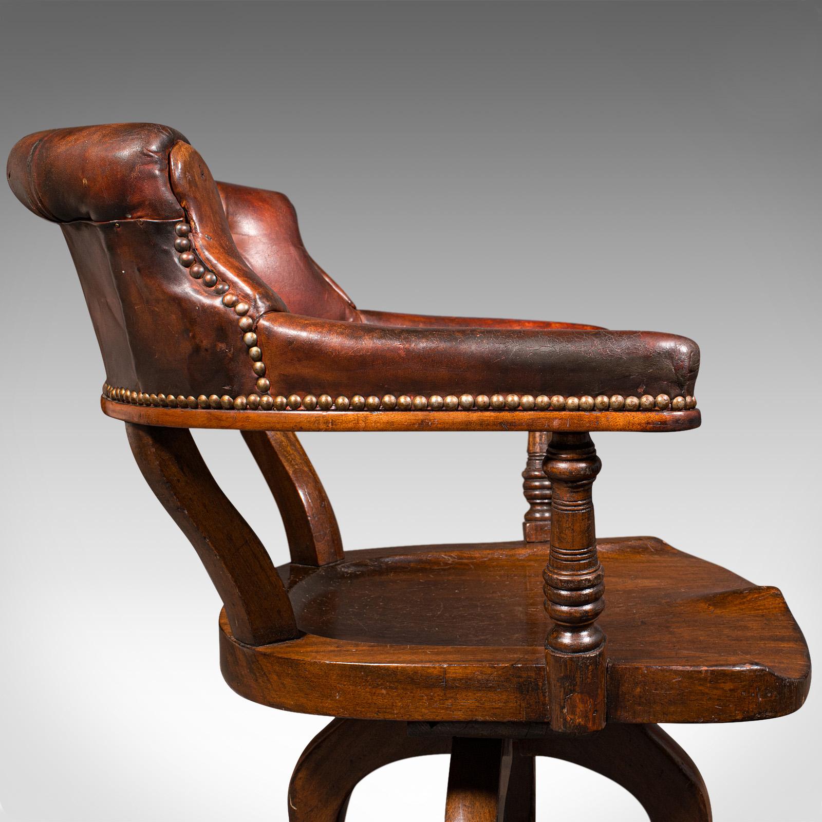 Antique Porter's Hall Chair, English, Leather, Rotary Desk Seat, Victorian, 1880 For Sale 7