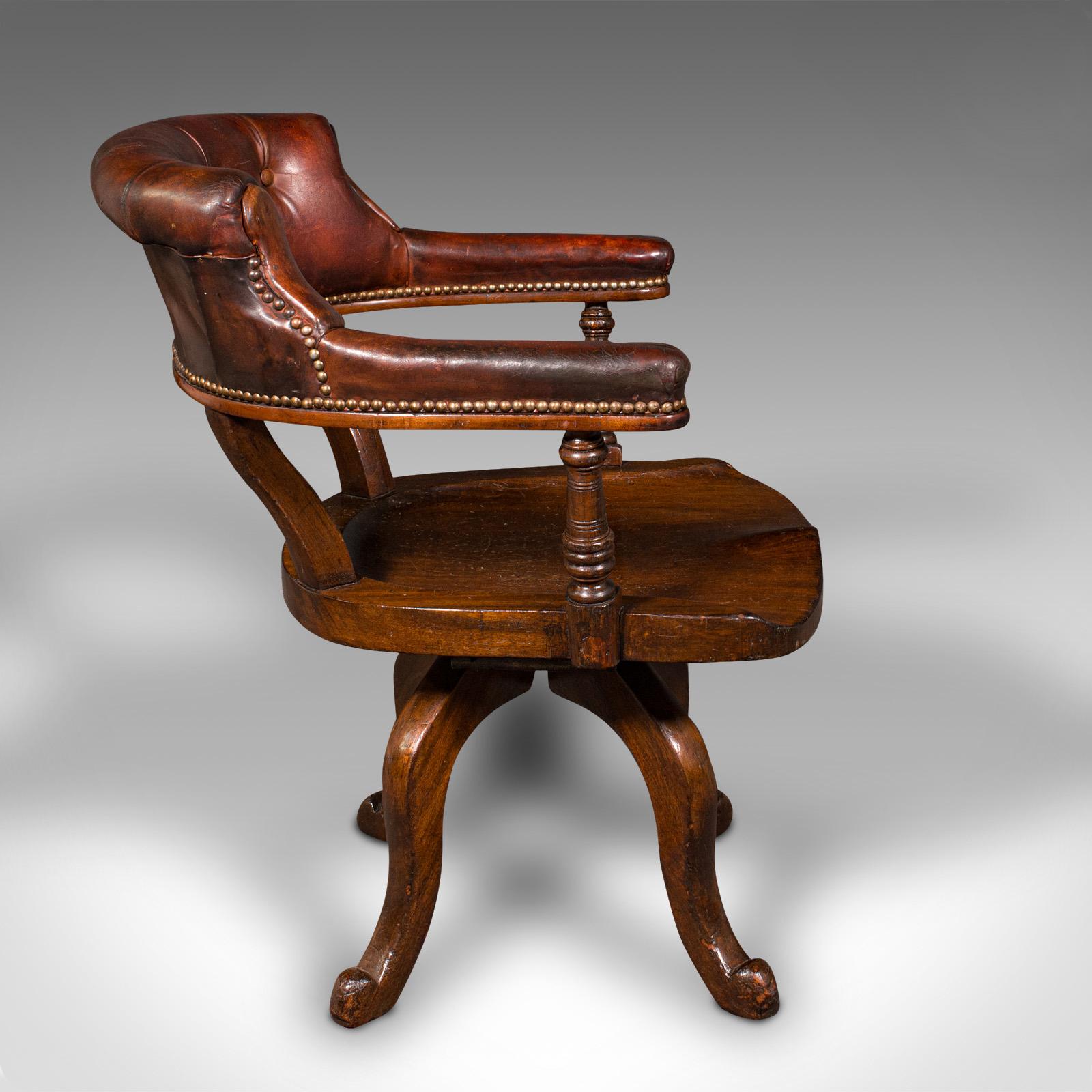 Antiker Porter's Hall Chair, englisch, Leder, Rotary-Schreibtischstuhl, viktorianisch, 1880 im Zustand „Gut“ im Angebot in Hele, Devon, GB