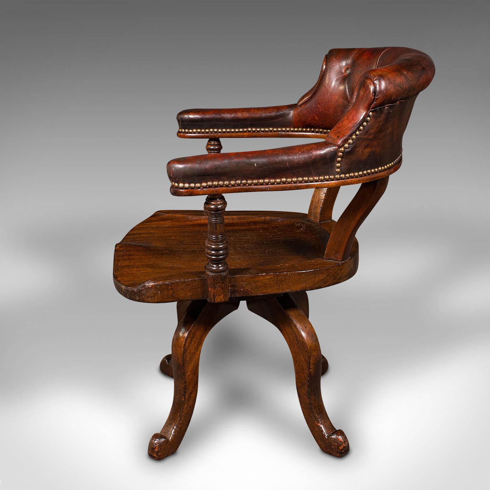 19th Century Antique Porter's Hall Chair, English, Leather, Rotary Desk Seat, Victorian, 1880 For Sale