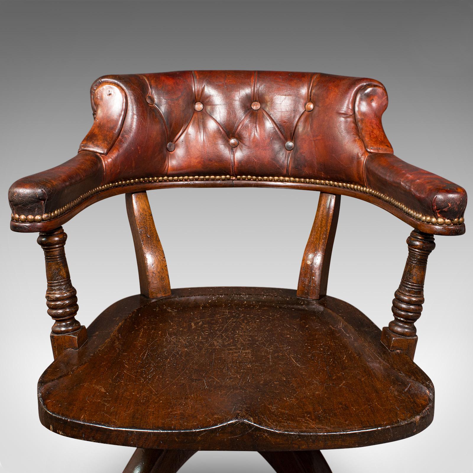 Antiker Porter's Hall Chair, englisch, Leder, Rotary-Schreibtischstuhl, viktorianisch, 1880 im Angebot 3