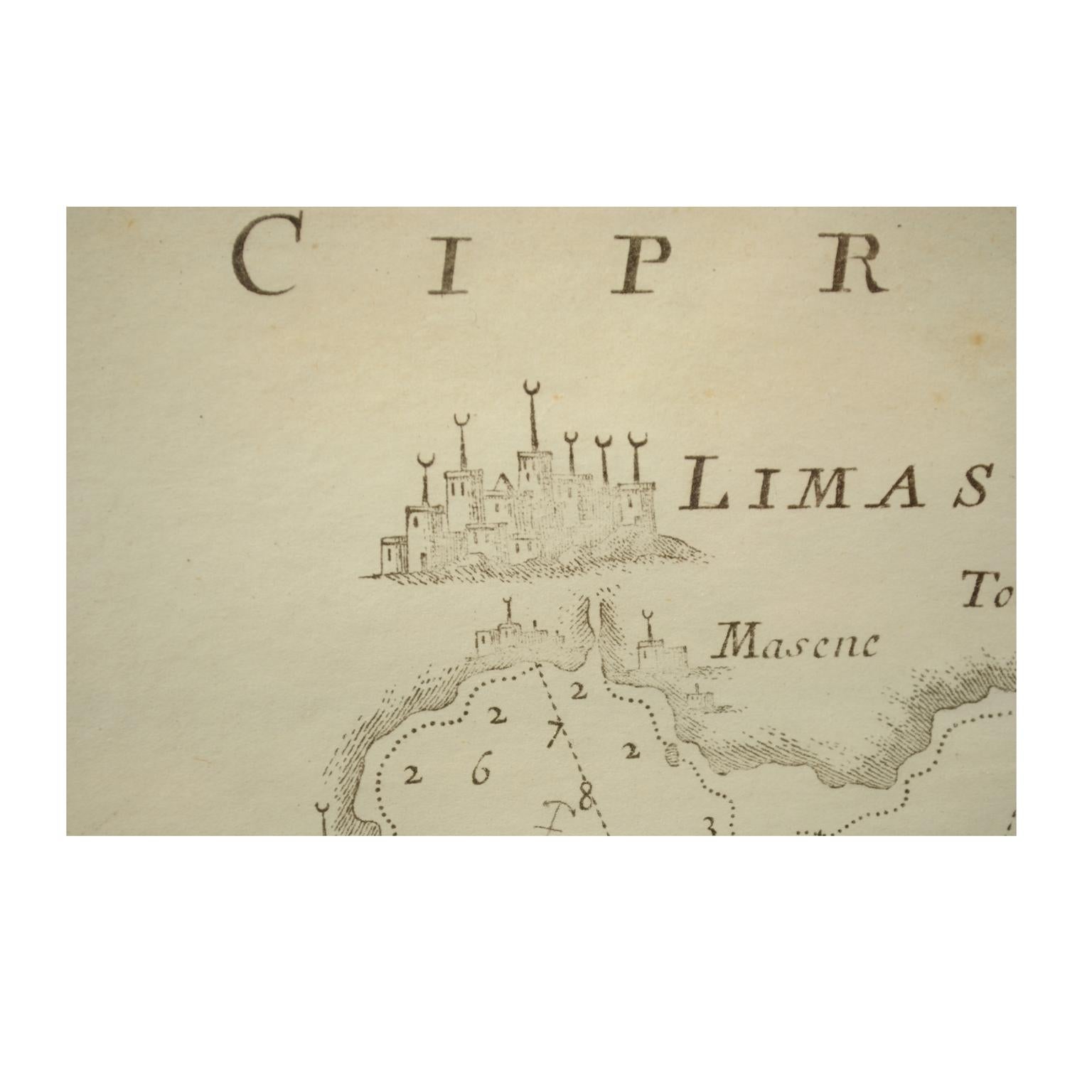 Mid-19th Century Antique Nautical Chart of Cipre e Limasol by Antoine Roux, France, 1844