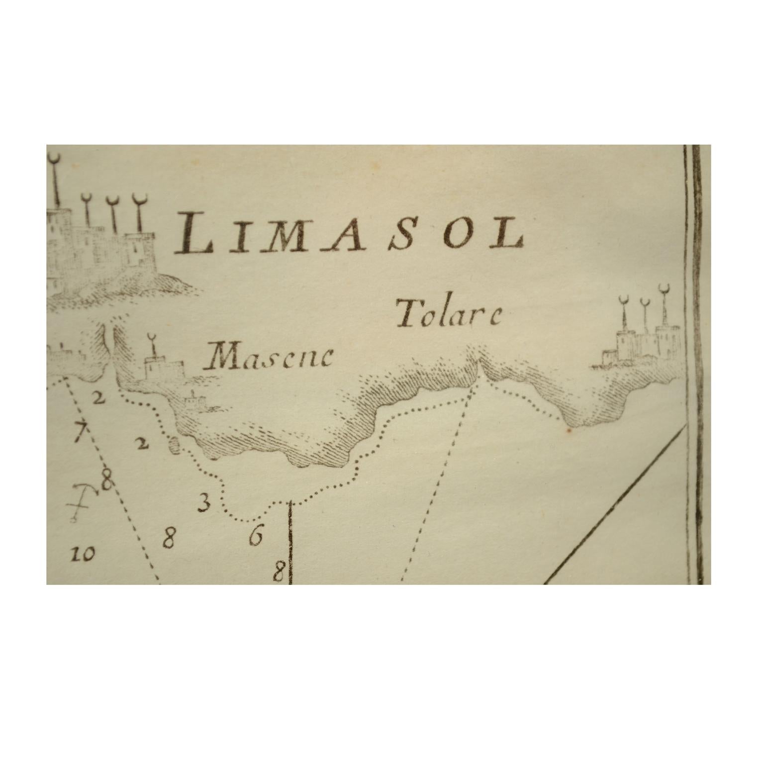 Paper Antique Nautical Chart of Cipre e Limasol by Antoine Roux, France, 1844
