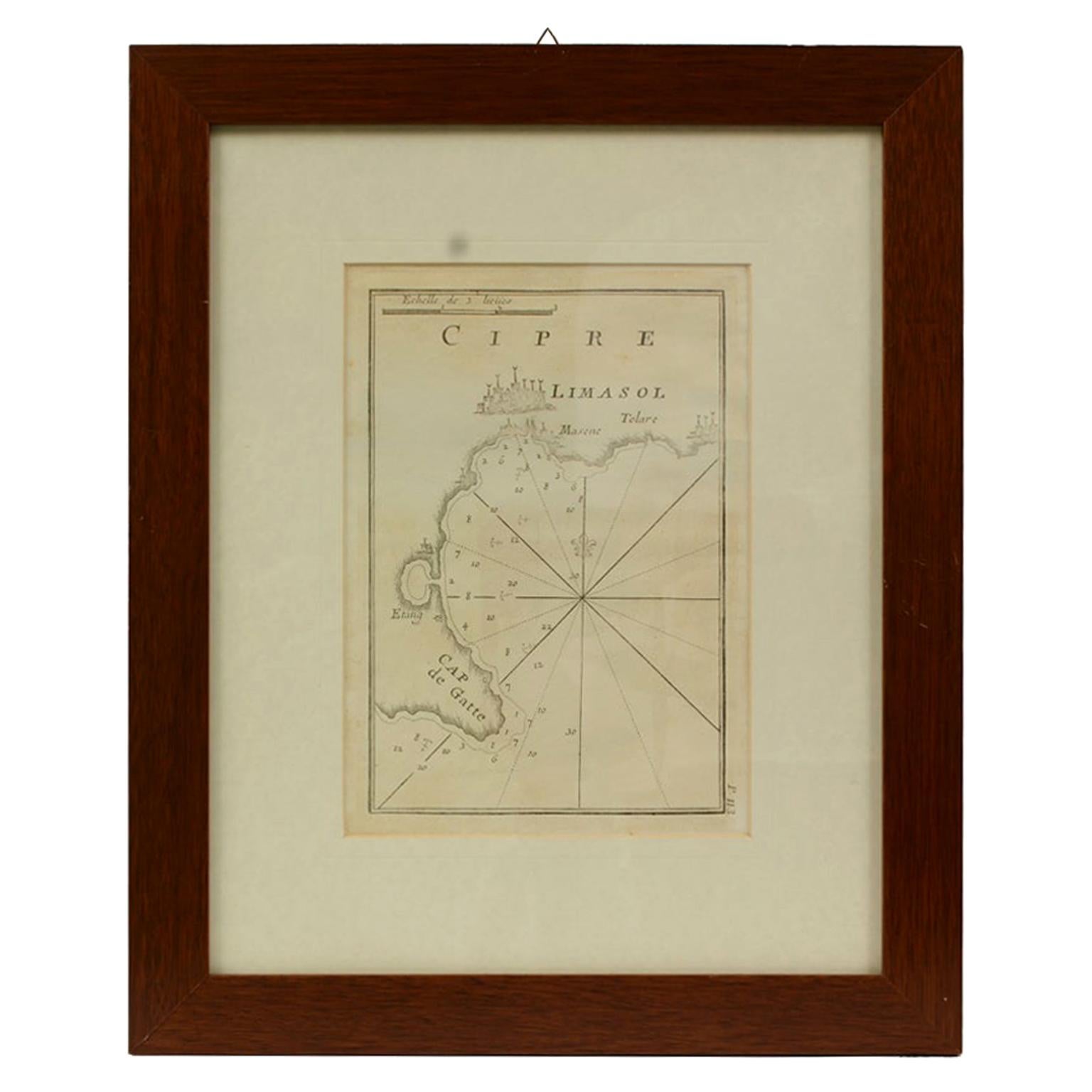 Antique Nautical Chart of Cipre e Limasol by Antoine Roux, France, 1844
