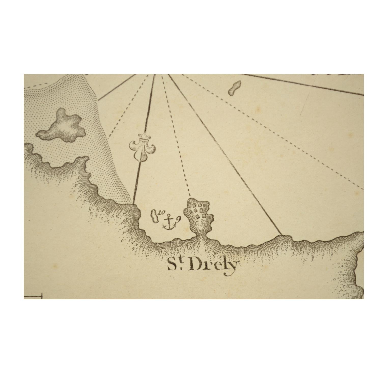 Antique portolano, nautical map of Golfe De St. Drely engraved on a copper plate by Antoine Roux, Marseille France 1844, from his work Recueil des principaux plans des ports et de Rades de la Mer Méditerranée et la Mer Noire. Very good condition.