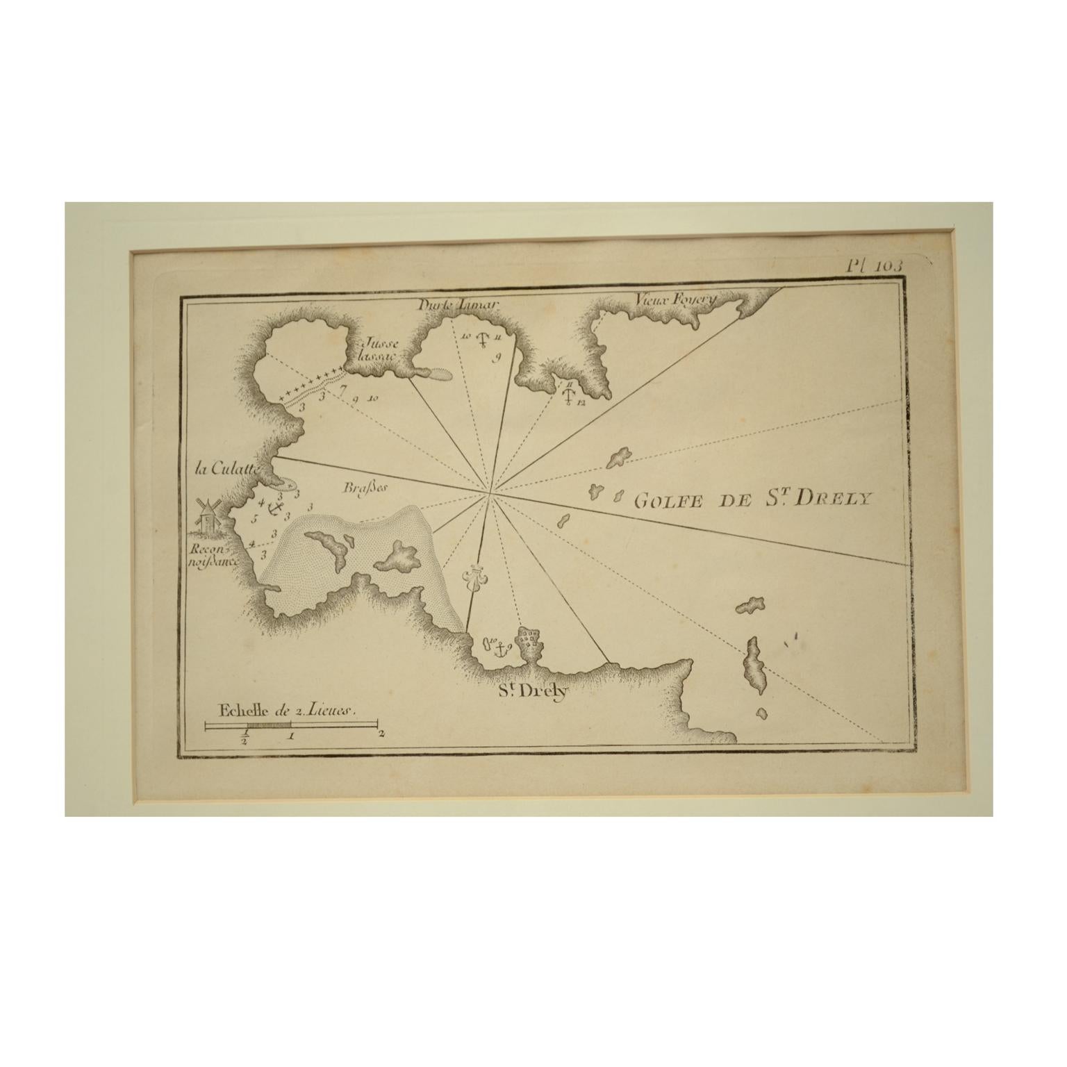 1844 French Antique Nautical Portolano of Golfe De St. Drely by Antoine Roux In Excellent Condition For Sale In Milan, IT