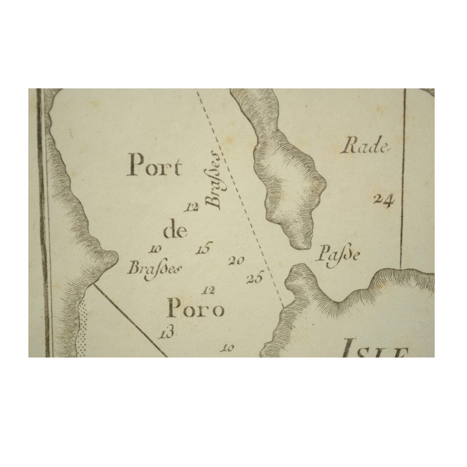 Antique Portolano nautique de l'île de Poro par Antoine Roux, France, 1844 Excellent état - En vente à Milan, IT