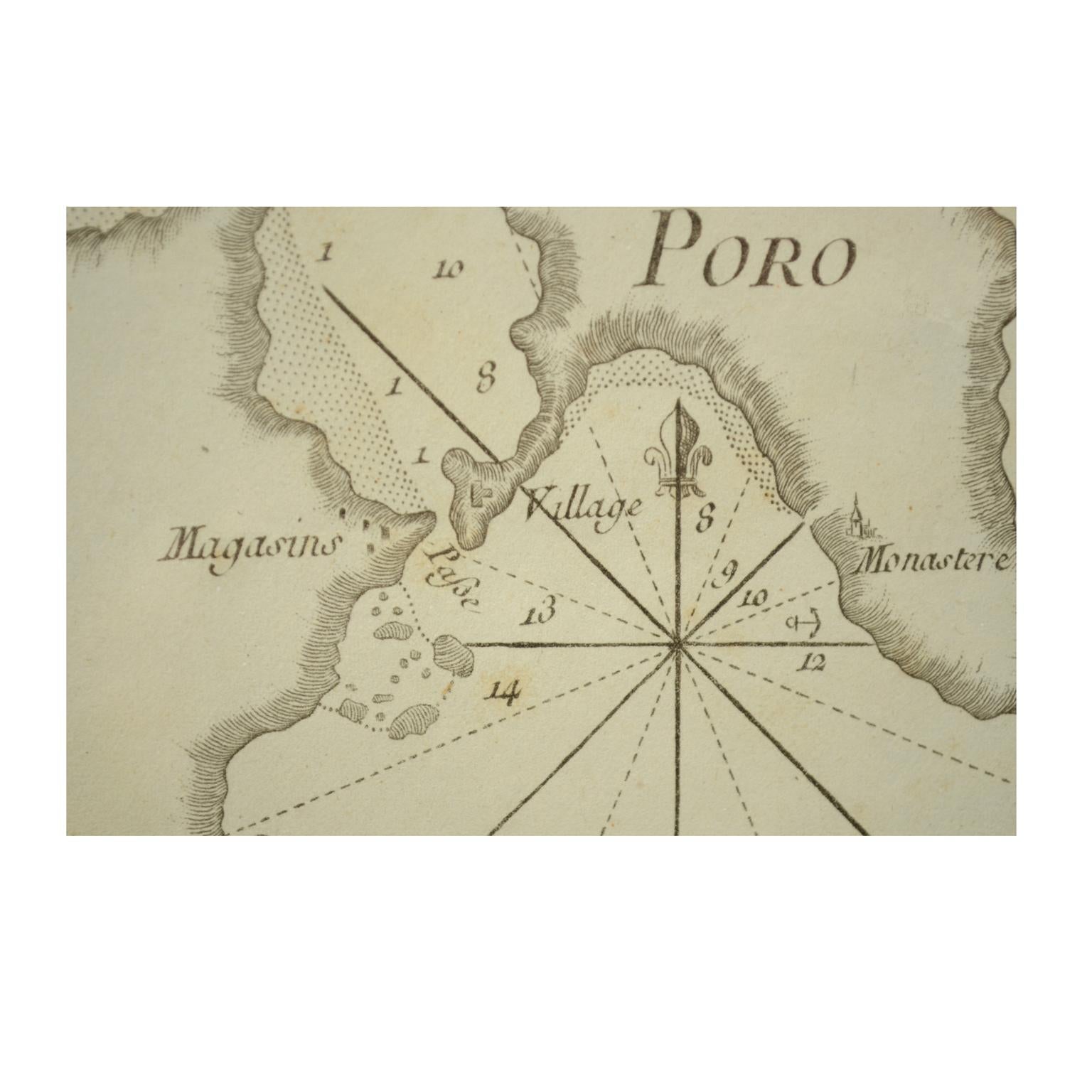 Antique Portolano nautique de l'île de Poro par Antoine Roux, France, 1844 en vente 1