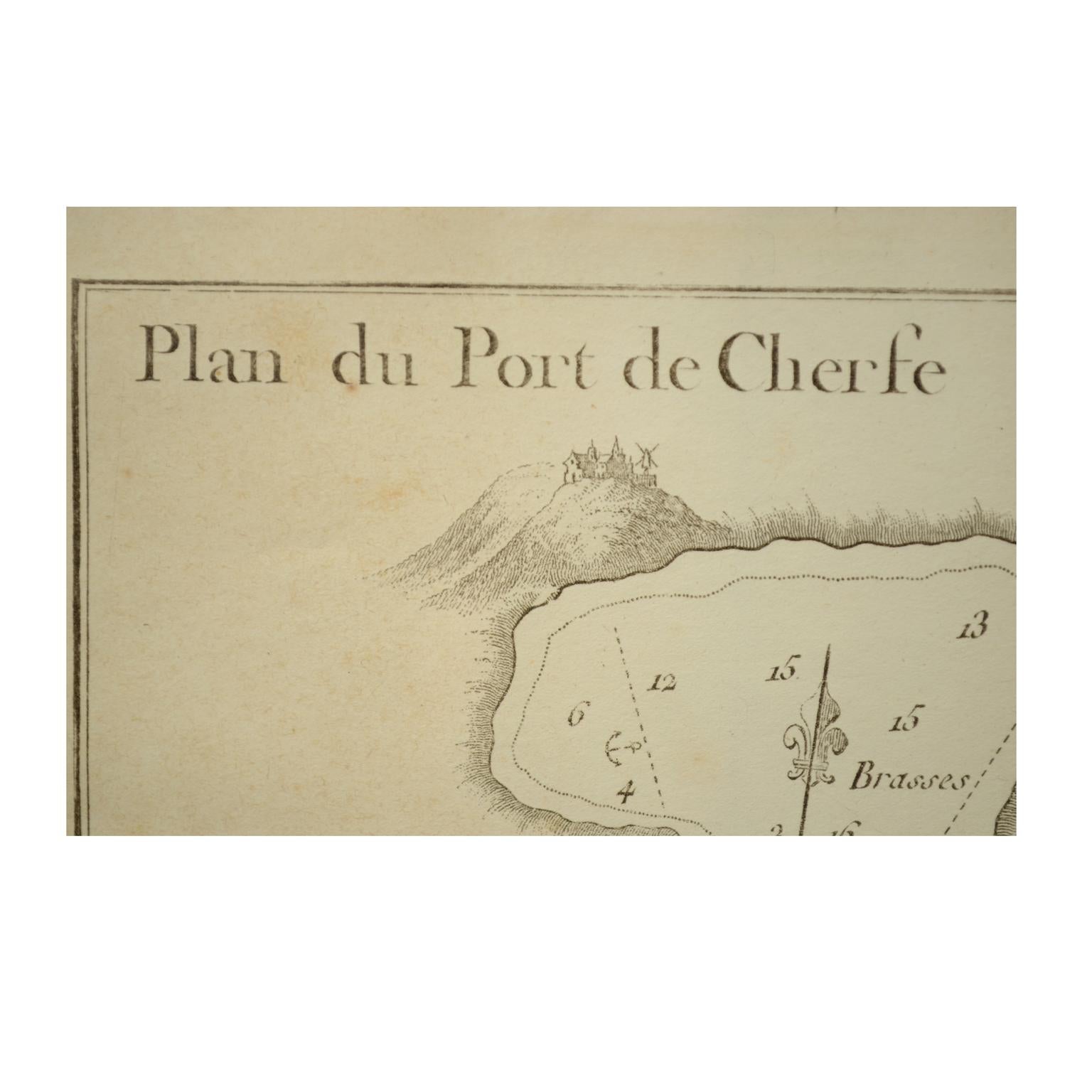 1844 French Antique Nautical Portolan of Plan du Port de Cherfe by Antoine Roux  In Excellent Condition For Sale In Milan, IT