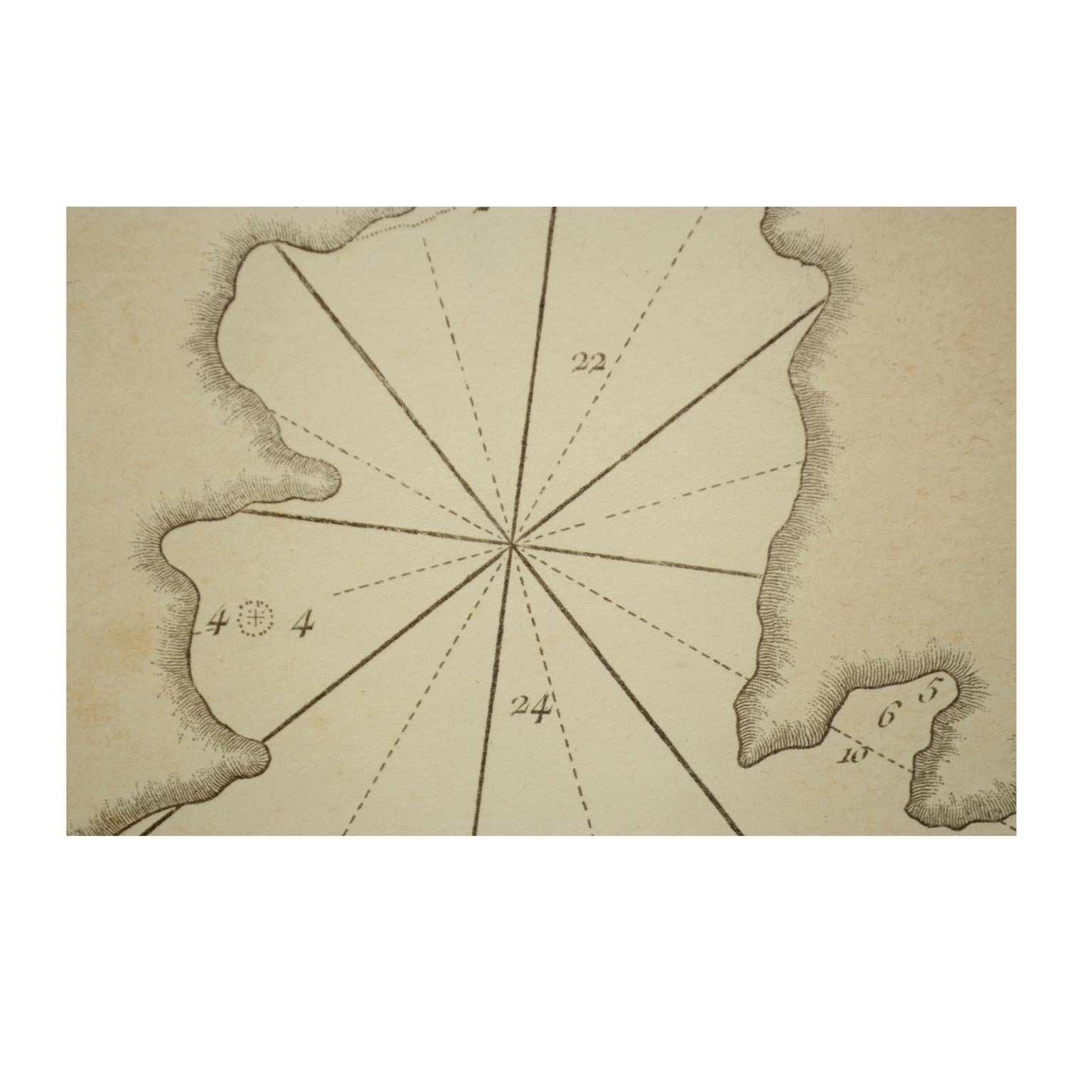 1844 French Antique Nautical Portolan of Plan du Port de Cherfe by Antoine Roux  For Sale 1
