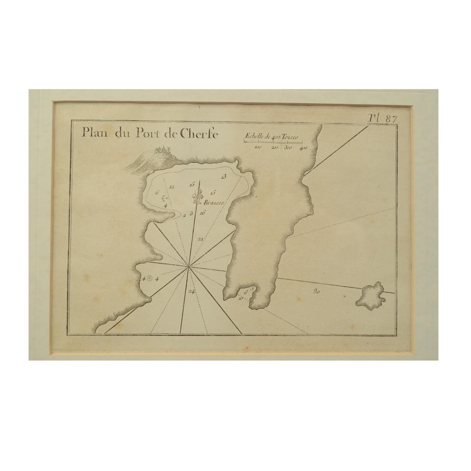 1844 French Antique Nautical Portolan of Plan du Port de Cherfe by Antoine Roux  For Sale 2