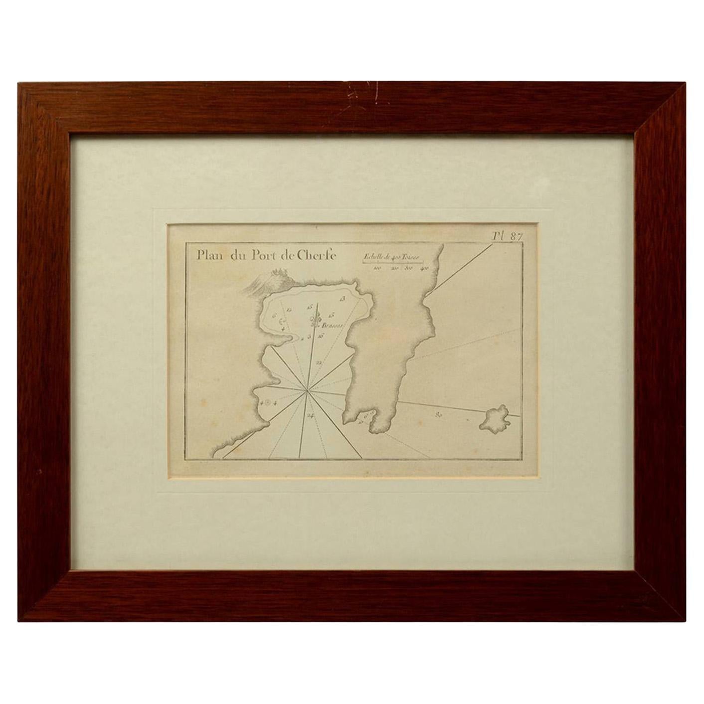 1844 Portolano náutico francés antiguo del Plan du Port de Cherfe de Antoine Roux 