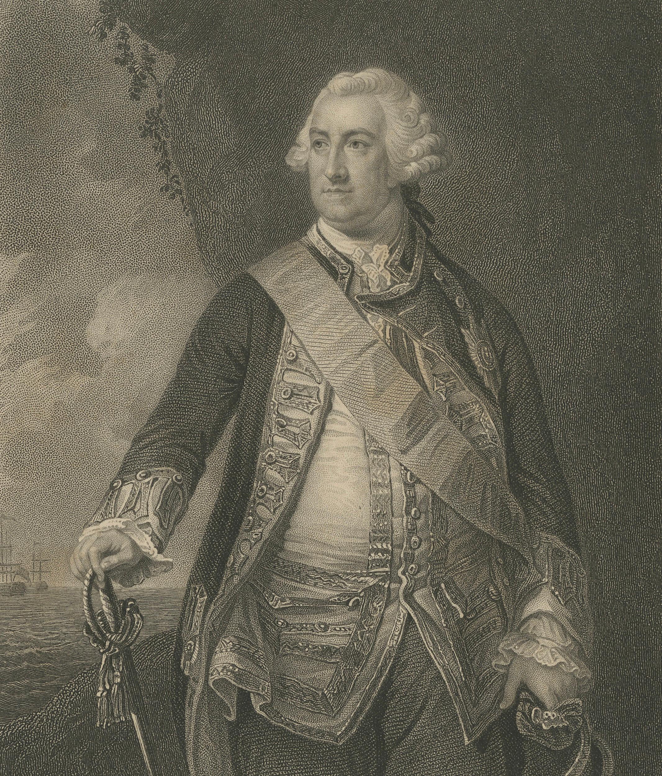 Antique Portrait Admiral Lord Hawke – British Naval Hero Engraving c.1850