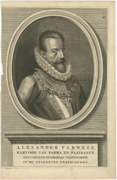 Antique Portrait Alexander Farnese – Spanish Netherlands Governor, c. 1750