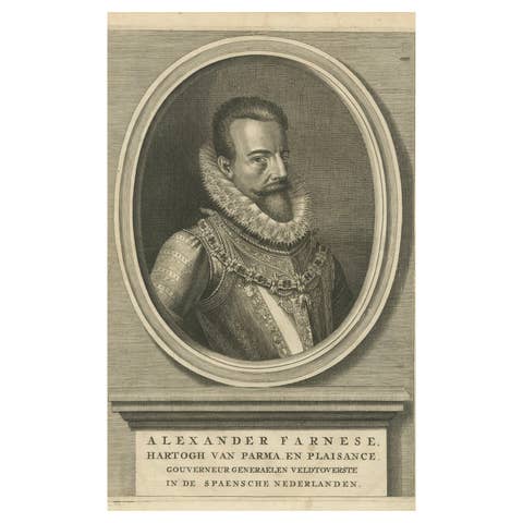 Antique Portrait Alexander Farnese – Spanish Netherlands Governor, c. 1750
