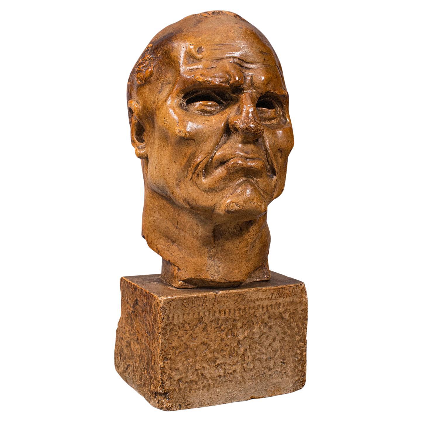 Antique Portrait Bust, English, Plaster Head, Francis Derwent Wood, Circa 1920 For Sale