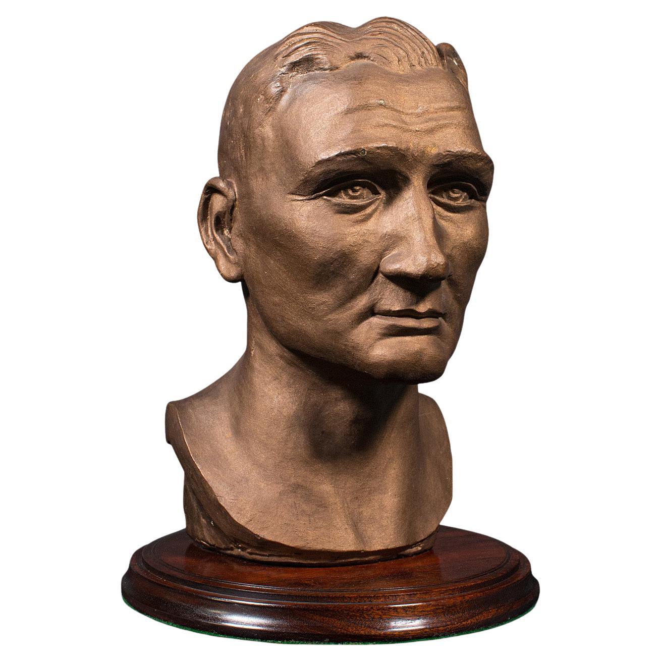 Busto Retrato Antiguo, Inglés, Yeso, Figura Artística Masculina, Eduardiano, circa 1910