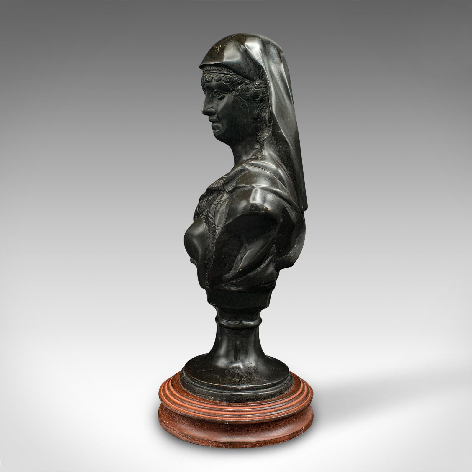 Antique Portrait Bust, French, Decor, Female Bronze Statue, Victorian, C.1900 For Sale 1