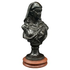 Buste portraitiste français ancien, décoré, statue féminine en bronze , victorien , vers 1900