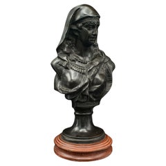 Antique Portrait Bust, French, Decor, Female Bronze Statue, Victorian, C.1900