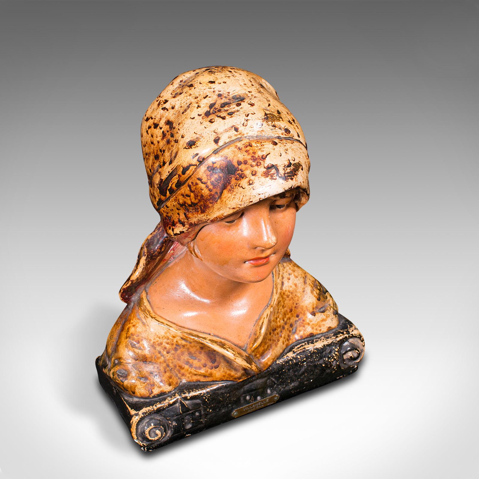 Plaster Antique Portrait Bust, French, Decorative, Female Figure, Victorian, Art Nouveau For Sale