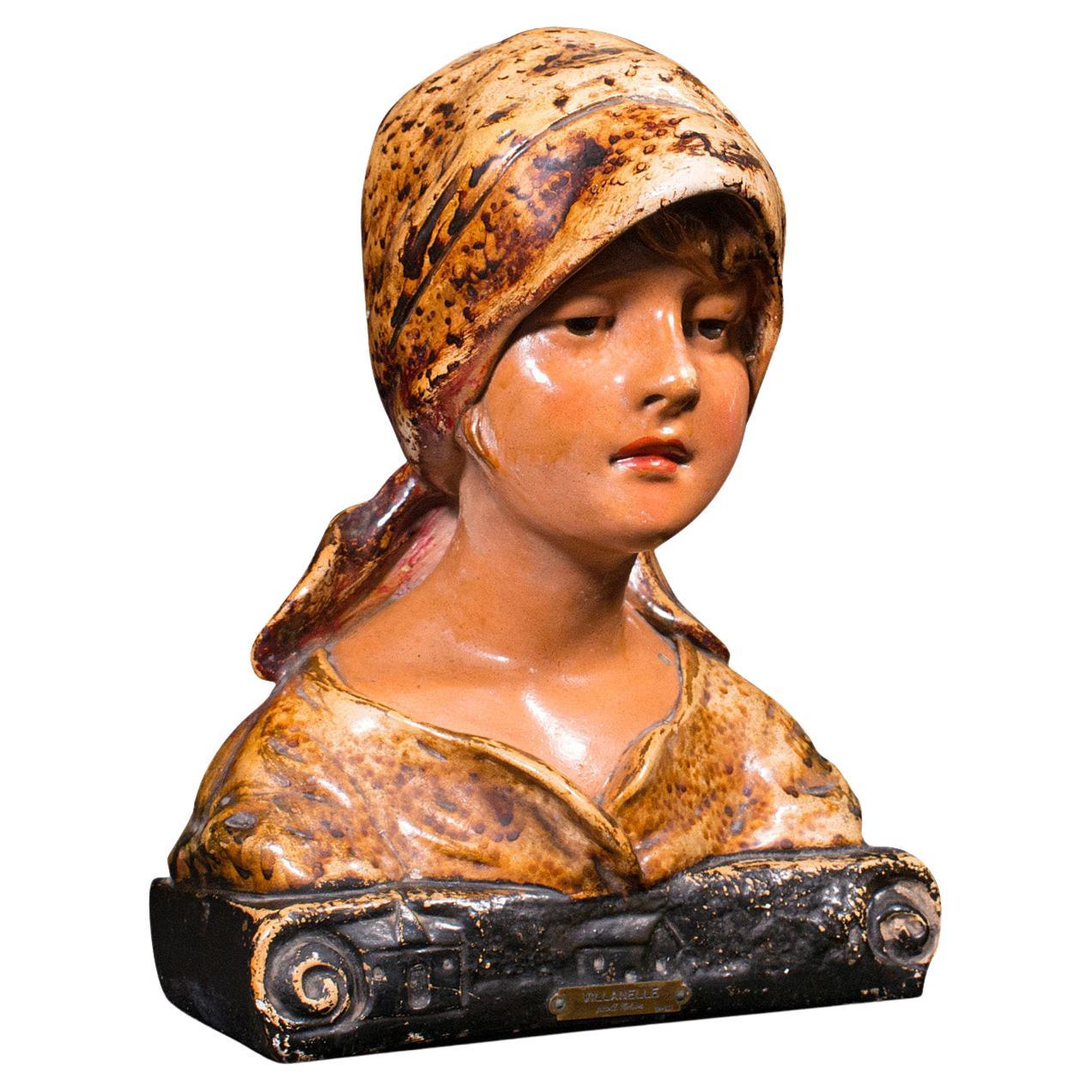 Buste portrait ancien français, décoratif, figure féminine, victorien, Art nouveau