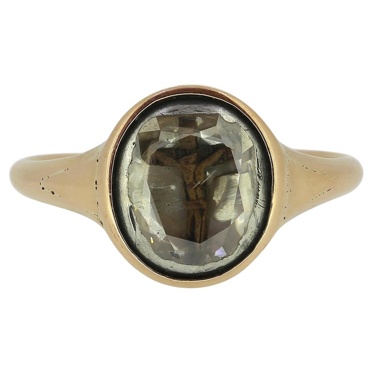 Anello Crocifisso antico con diamante taglio ritratto in vendita