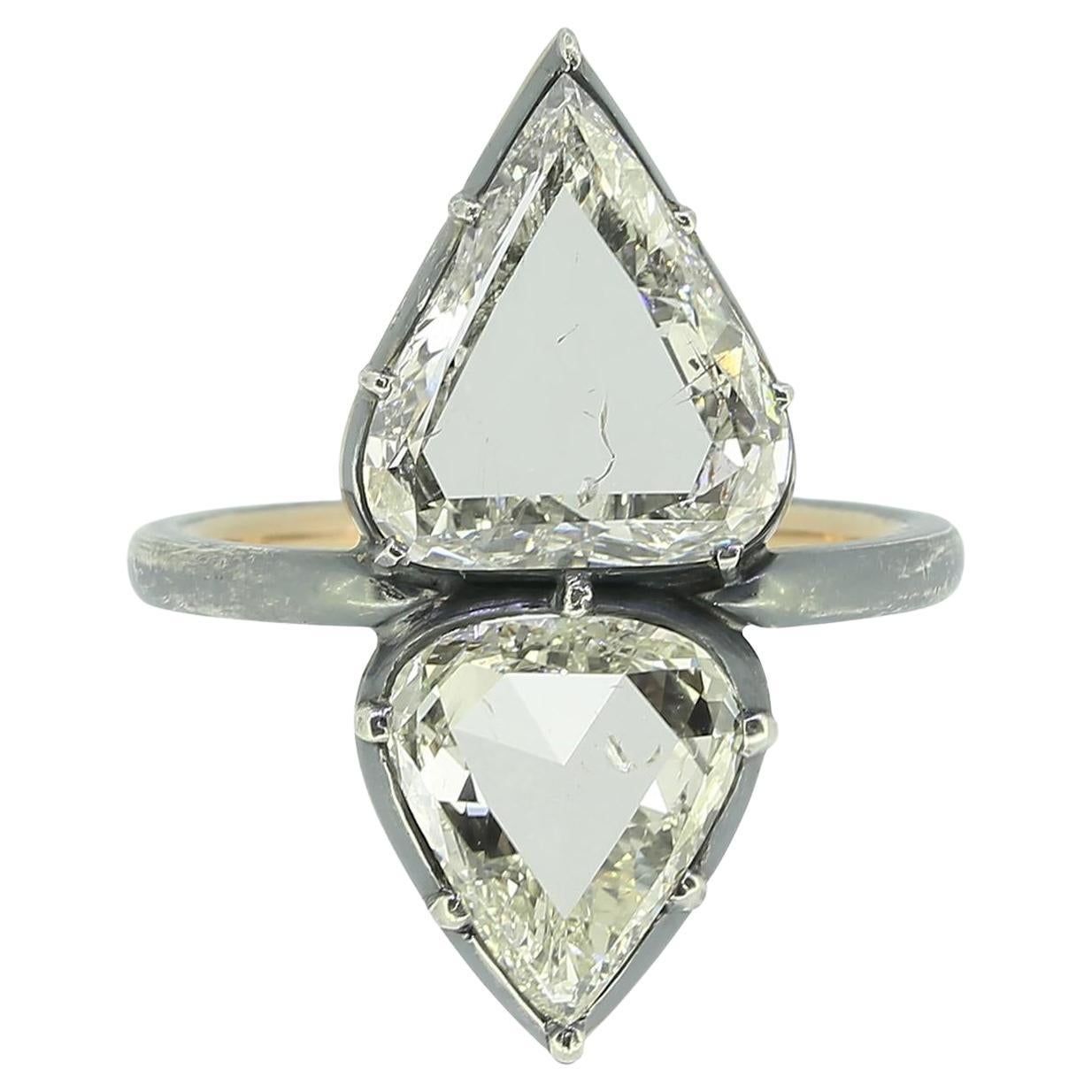 Contemporary Portrait Cut Diamond Two-Stone Ring For Sale