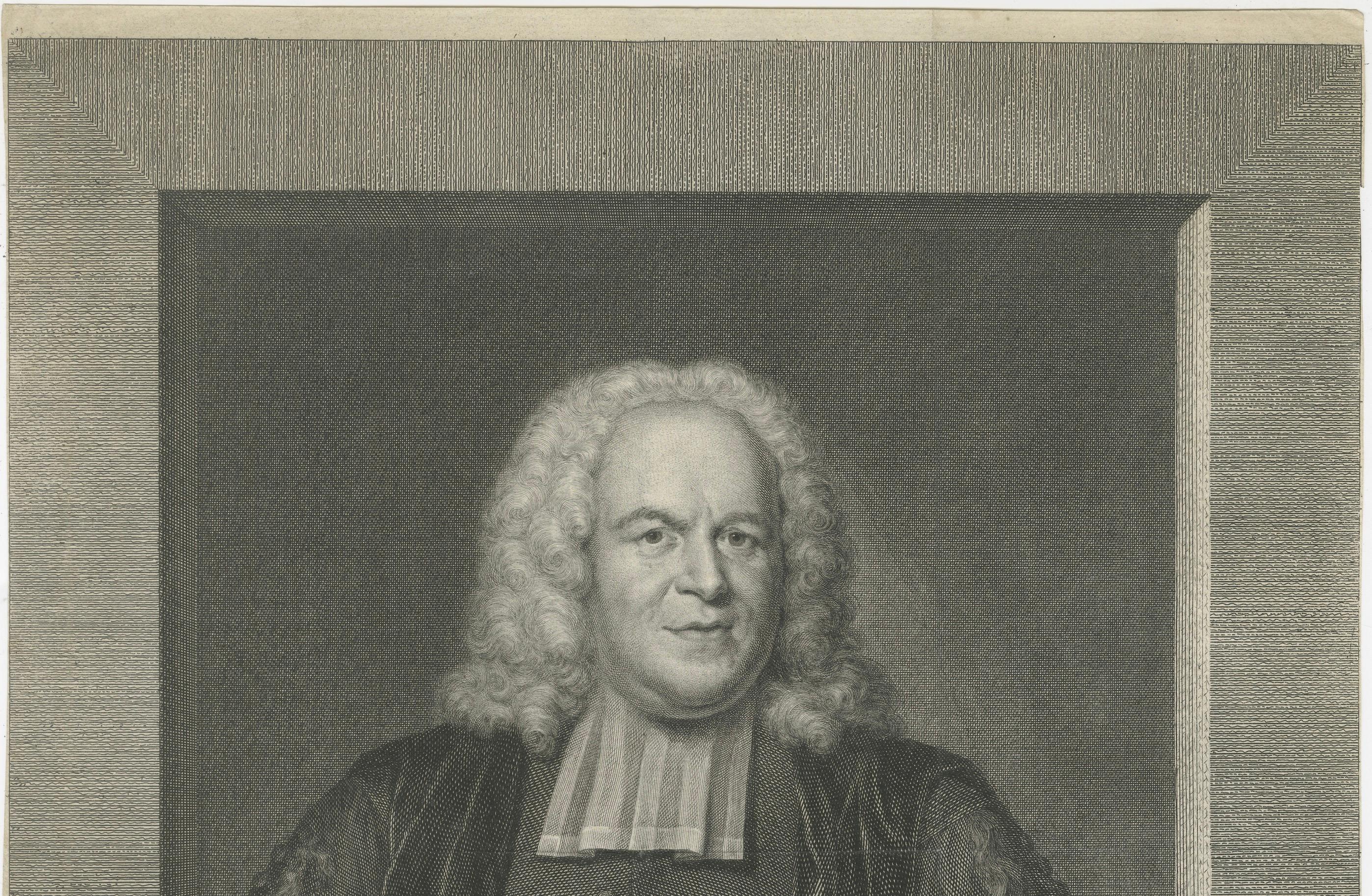 Antique Portrait David Millius - Professeur de langues orientales, gravure à l'eau-forte 1742

Ce portrait finement détaillé du XVIIIe siècle représente David Millius (1693-1757), éminent théologien et orientaliste néerlandais, connu pour son