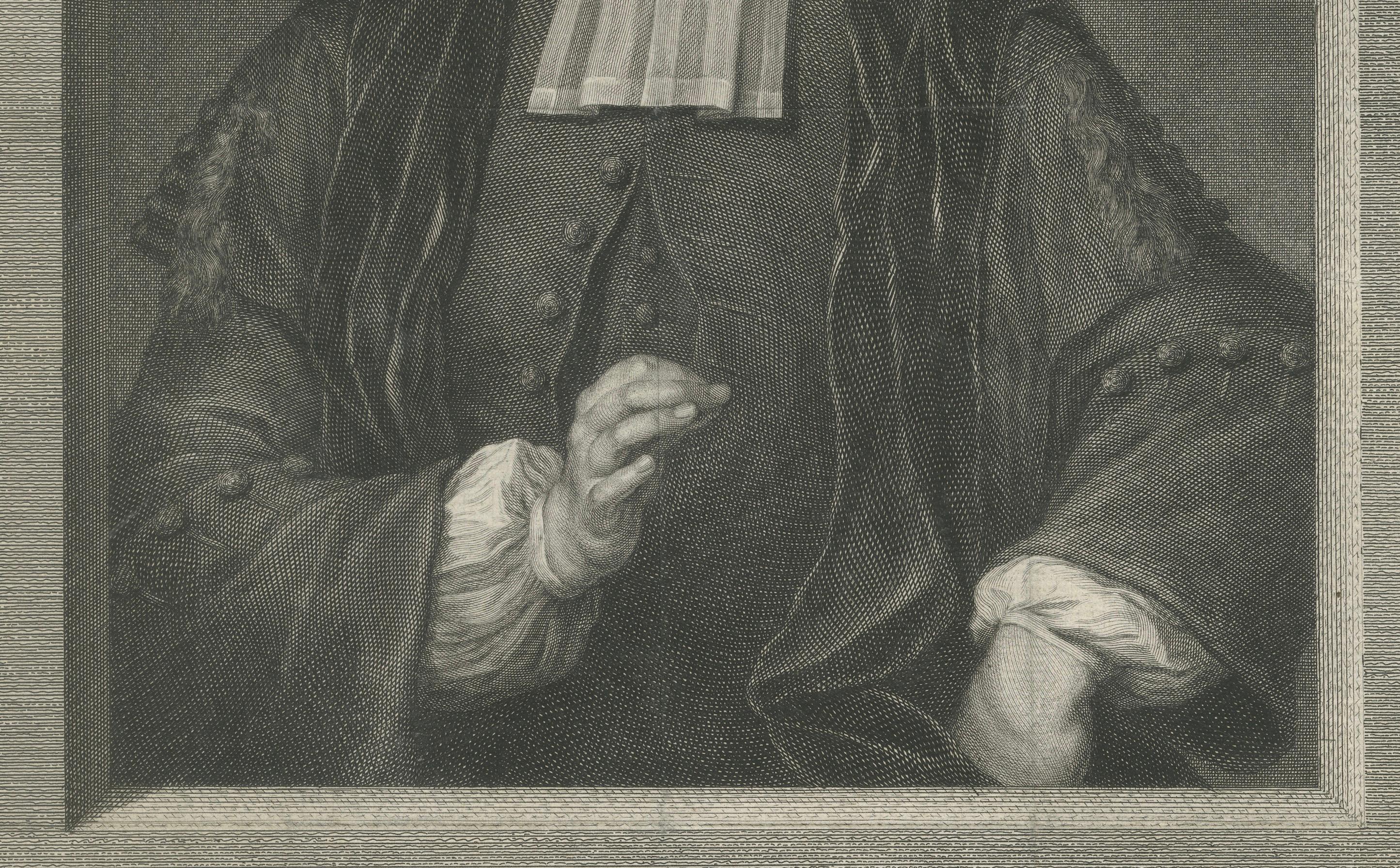 Antique Portrait David Millius - Professeur de langues orientales, gravure à l'eau-forte 1742 Bon état - En vente à Langweer, NL
