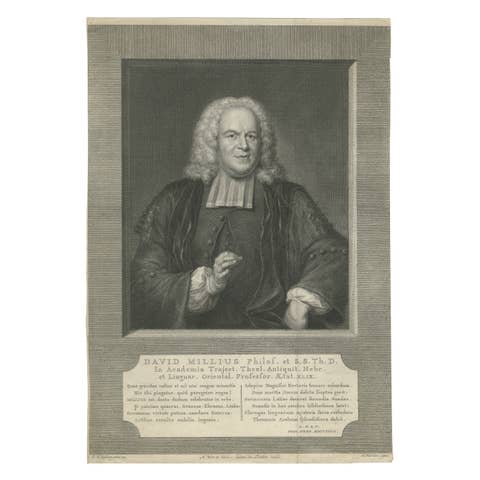Antique Portrait David Millius – Professor of Oriental Languages, Etching 1742