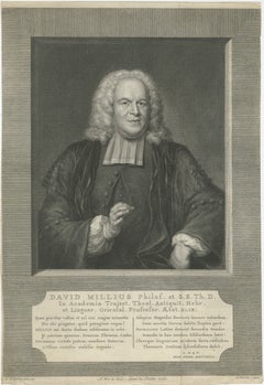 Antique Portrait David Millius - Professeur de langues orientales, gravure à l'eau-forte 1742
