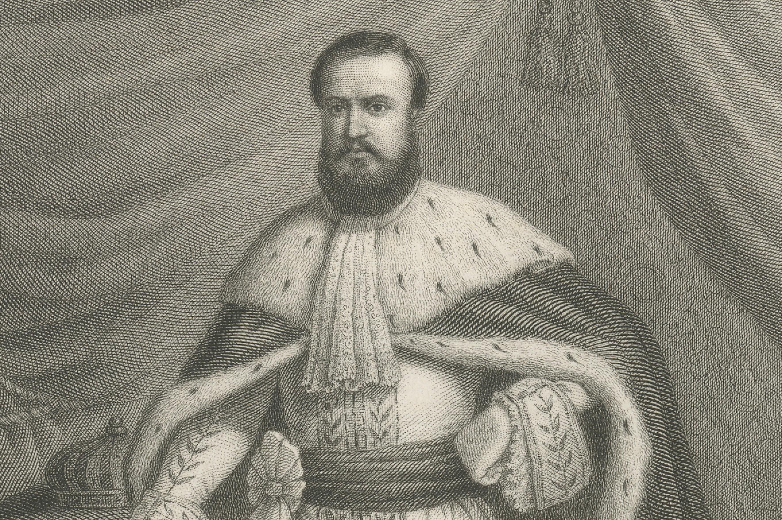 Antiker Porträtstich von Kaiser Dom Pedro II. von Brasilien, 1867 (Graviert) im Angebot