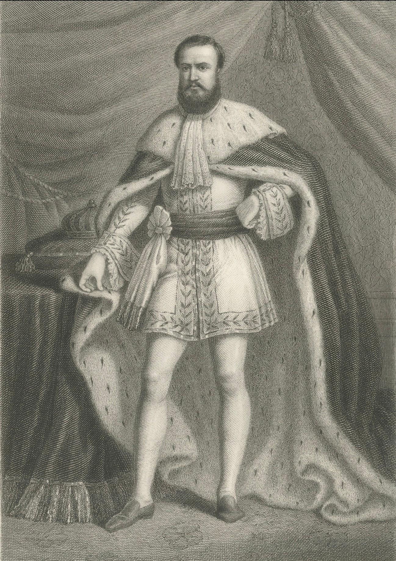 Antiker Porträtstich von Kaiser Dom Pedro II. von Brasilien, 1867 im Zustand „Gut“ im Angebot in Langweer, NL