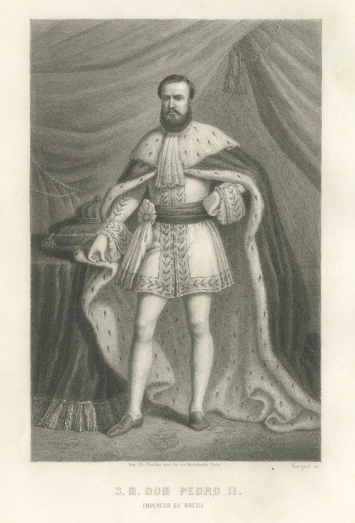 Antiker Porträtstich von Kaiser Dom Pedro II. von Brasilien, 1867 (Mittleres 19. Jahrhundert) im Angebot