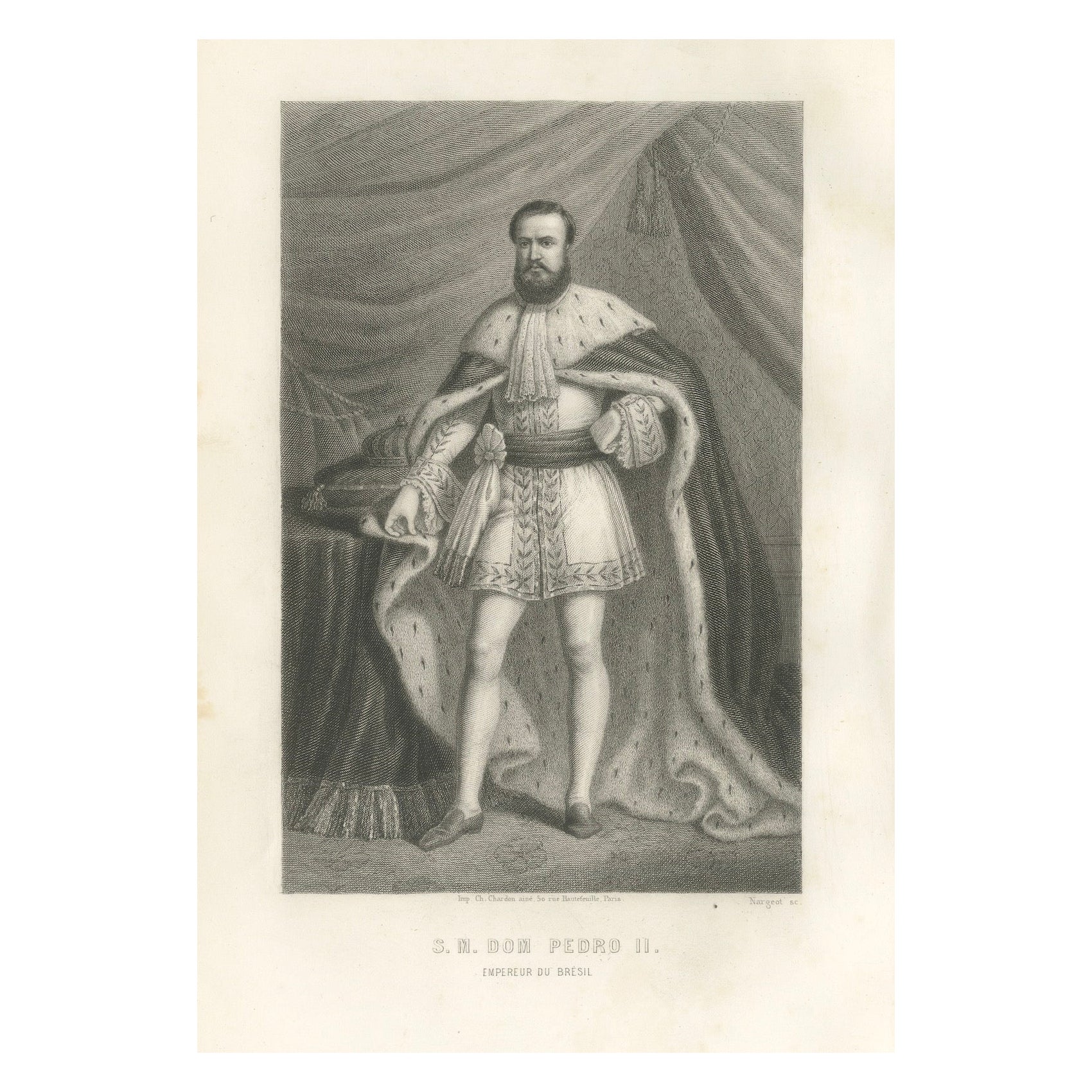 Antiker Porträtstich von Kaiser Dom Pedro II. von Brasilien, 1867