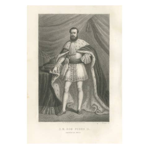 Antique Portrait Engraving of Emperor Dom Pedro II of Brazil, 1867
