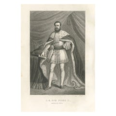 Antique Portrait Engraving of Emperor Dom Pedro II of Brazil, 1867