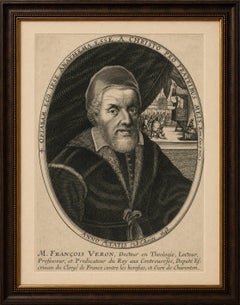 Antique Portrait François Véron 1648, Jesuit Theologian Engraving
